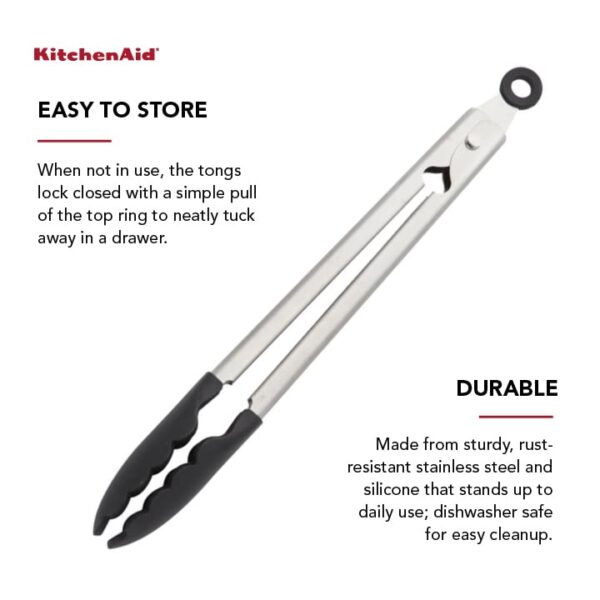 KitchenAid Silicone Tipped Stainless Steel Tongs, 12 Inch, Black - Image 5