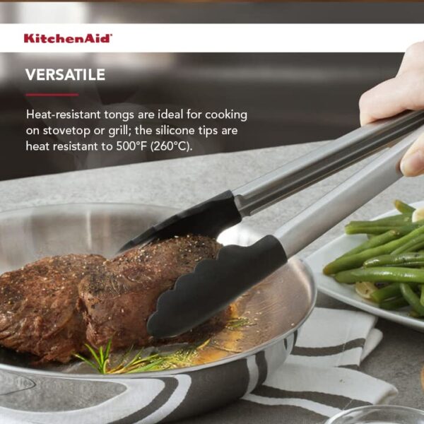 KitchenAid Silicone Tipped Stainless Steel Tongs, 12 Inch, Black - Image 7