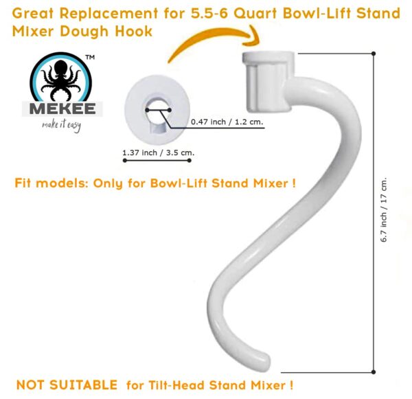 KitchenAid Spiral Dough Hook – Kitchen Aid dough hook attachment for Stand Mixer, Fits 5.5-6 Quart Bowl-Lift Stand Mixers Compatible with Models KV25H0X, KV25G8X, KP26M1X and more. - Image 3