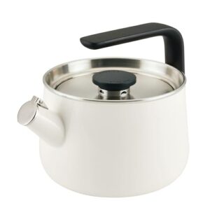KitchenAid Teakettles Enamel-on-Steel Stovetop Whistling Teakettle, Induction Ready, Stainless steel Lid, 2 Quart – White