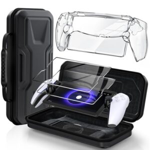 Klipdasse Accessories Bundle for PlayStation Portal, EVA Carrying Case for PS5 Portal, 2 Pack HD Tempered Screen Protector and Hard Full Clear Crystal Cover for Ps Portal Accessory
