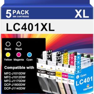 LC401XL Ink Cartridges Compatible for Brother LC401 401XL Ink Cartridge Works with MFC-J1010DW MFC-J1012DW MFC-J1170DW (401 XL, 5 Pack)