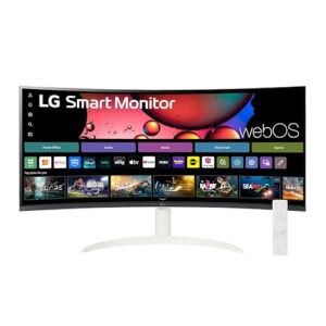 LG 34SR60QC-W 34-inch UltraWide Curved Smart Monitor QHD 3440×1440, 100Hz, AirPlay2, Screen Share, Bluetooth, with Streaming, webOS, Built-in Speaker, ThinQ App, White, HDR10