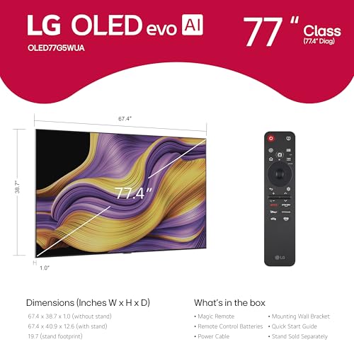 LG 77-Inch OLED evo G5 Series Smart TV OLED77G5WUA, Alexa Built-in, 4K, AI Super Upscaling 4K, Class, AI, w/Dolby Atmos, Dolby Vision, HDR10, Filmmaker Mode, Wow Orchestra, 2025 - Image 3