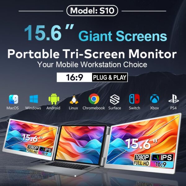 Laptop Screen Extender for Triple Display - 15.6" FHD 1080P Portable Monitor, Detachable, Plug & Play Dual Monitor Extender for 12"-18.5" Laptops, Compatible with Windows/Mac/Android/Chrome/PS3/PS4 - Image 4