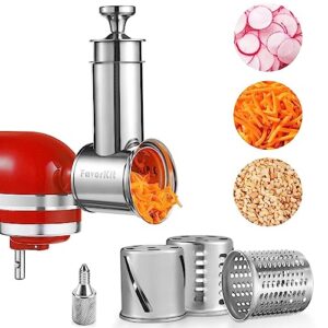 Large Stainless Steel Slicer Shredder Attachment for KitchenAid Mixers, Dishwasher Safe Salad Maker, Cheese Grater Accessories with 3 Blades & 1 Knob Thumb Screw