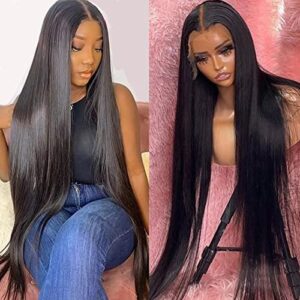 Lemoda 26Inch Full 13×6 SKINLIKE Real HD Lace Frontal Wigs 180% 15A 13×6 Straight Virgin Human Hair Full Lace Frontal Wigs Invisible 0.1mm Ultra-thin Frayed Ends Lace Front Wig Pre Plucked Tiny Knots