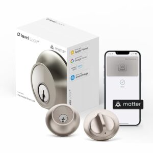 Level Lock+ (Matter) Smart Lock – World’s Smallest, Most Advanced Matter-Over-Thread Deadbolt Plus Apple Home Key – Keyless and Remote Access via Apple, Alexa, Google Home, SmartThings (Satin Nickel)