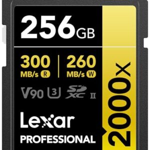 Lexar 256GB Professional 2000x SD Card, UHS-II, C10, U3, V90, Full HD, 8K, Up To 300MB/s Read SDXC Memory Card, for DSLR, Cinema-Quality Video Cameras (LSD2000256G-BNNNU)