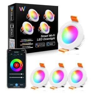 LightingWill 2 Inch Recessed Lighting, Smart WiFi LED Downlight, 5W LED Ceiling Light Compatible with Alexa/Google Assistant, Dimmable RGB & 2700K-6500K, 120V with LED Driver (4 Pack)