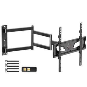 Long Arm Corner TV Wall Mount with 33 inch Extension for 26-65inch Screens up to 77 lbs, Full Motion Triple Arm Foldable TV Mount Swivel Tilt Articulating