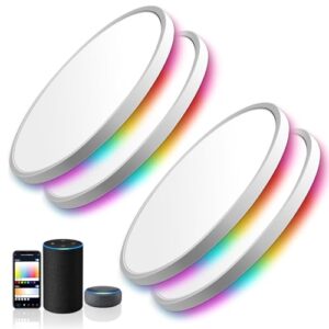 MELEGAN 4 Pcs Smart Led Ceiling Light Flush Mount, 12 Inch 24W Ceiling Light Fixture Dimmable 2700K-6500K, RGB Ambient Light Fixture WiFi Compatible with Alexa Google Home for Bedroom Living Room