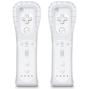 MINSWC Wii Controller 2 Pack With Silicone Case and Wrist Strap, Remote Compatible With Nintendo Wii – White