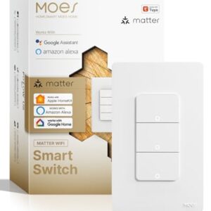 MOES Matter-WiFi 3 Gang Light Switches, Smart Triple Single Pole Switch, Netural Wire Required, 2.4GHz Switch Combo Compatible with Alexa Google Assistant, Remote Control