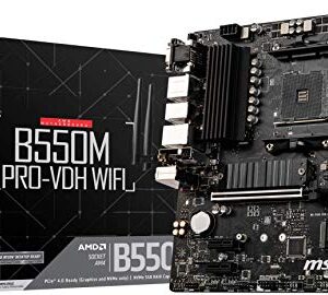 MSI B550M PRO-VDH WiFi ProSeries Motherboard (AMD Ryzen 5000, AM4, DDR4, PCIe 4.0, SATA 6Gb/s, M.2, USB 3.2 Gen 1, Wi-Fi, Bluetooth, D-SUB/HDMI/DP, Micro-ATX)