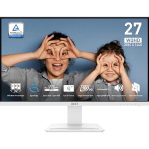 MSI PRO MP273QW E2 AMZ 27-inch IPS 2560 x 1440 (QHD) Computer Monitor, 100Hz, Adaptive-Sync, HDMI, VESA Mountable, Tilt, Speaker, 1ms, White