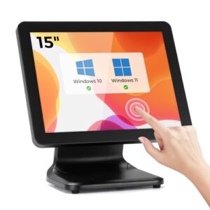 MUNBYN 15-inch POS Touch Screen Monitor, True Flat Seamless POS Monitor, Heavy-Duty Metal Stand, HDMI/VGA Capacitive Screen Display for Retail Restaurant, Bar, Gym, Warehouse, No Driver Required