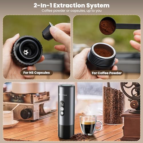 Maestri House 150W Espresso Maker with 2-3 Min Fast Self-Heating, Portable Travel Espresso Coffee Machine with Bag, Small Tea Cup Also Holder for NS Capsule & Ground Coffee for Car Camping, RV, Hiking - Image 7