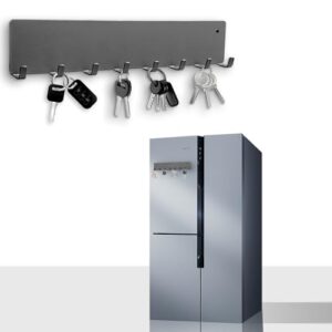 Magnetic Key Holder for Frideg,Heavy Duty Strong Magnetic Key Hanger with 8 Hooks for Refrigerator,Magnetic Kitchen Utensil Holder for Metal Surface in Entryway,Garage,Pantry (Gray