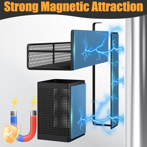 Magnetic Spice Rack for Refrigerator, 6 Pack 100% Metal Strong Magnet Shelf Black, Space Saving Spice Organizer, Home Kitchen Laundry Room Storage Organization W/ Paper Towel Holder, Utensils Racks - Image 4