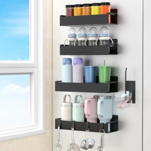 Magnetic Water Bottle Holder for Refrigerator, Cup Holder Organizer for Stanley and Tumbler for Kitchen, Black