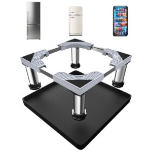 Mini Fridge Stand with Silicone Mat, Adjustable Refrigerator Stand with 4 Stainless steel Feet, 24”x 24” Dorm Fridge Stand Protect From Appliance Leaks for Fridge, Washer, Dryer