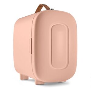 Mini Fridge for Bedroom, 4 Liter/6 Cans Skincare Small Refrigerator, AC/DC Portable Mini Cooler & Warmer, Small Fridge for Camping, Dorm, Office, Car (Pink)
