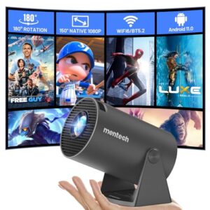 Mini Projector With WiFi and Bluetooth, 180 Rotatable Portable, 150″ Smart With Android TV 11, 1080P Support Decoding Projectors 4K, 2.4G/5G WiFi6, Auto Keystone for Home Outdoor Proyector, Iron Grey