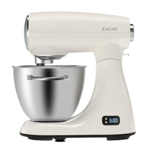 Mixers Kitchen Electric Stand Mixer 5.5QT 600W, Aluminum die casting and Gears, Dual Cooling System, Low Noise, DC Motor, LED Display and Timing Function, Tilt-head Metal Food Mixer, White
