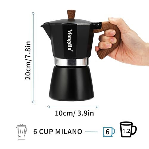 Mongdio Stovetop Espresso Maker Moka Pot, Cuban Coffee Maker Stove top coffee maker Moka Italian Espresso Greca Coffee Maker Brewer Percolator, 6 Espresso Cups, 10 oz - Black - Image 4