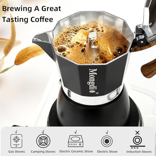 Mongdio Stovetop Espresso Maker Moka Pot, Cuban Coffee Maker Stove top coffee maker Moka Italian Espresso Greca Coffee Maker Brewer Percolator, 6 Espresso Cups, 10 oz - Black - Image 6