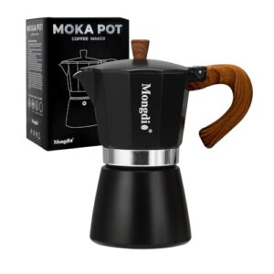 Mongdio Stovetop Espresso Maker Moka Pot, Cuban Coffee Maker Stove top coffee maker Moka Italian Espresso Greca Coffee Maker Brewer Percolator, 6 Espresso Cups, 10 oz – Black