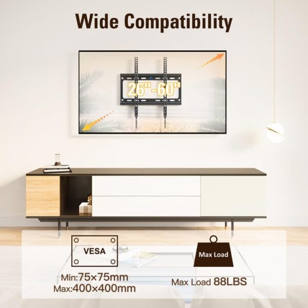 Mounting Dream Tilting TV Mounts for Most 26-60 Inch LED, LCD TVs up to VESA 400 x 400mm and 88 LBS Loading Capacity, TV Wall Mount with Unique Strap Design for Easily Lock and Release MD2268-MK - Image 7