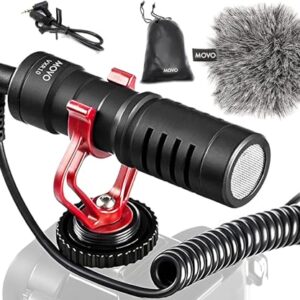 Movo VXR10 Universal Shotgun Mic for Camera – Camera Microphone for DSLR, iPhone and Android Smartphones – Compatible with Canon EOS, Nikon, and Sony Cameras – with Shock Mount, Deadcat Windscreen