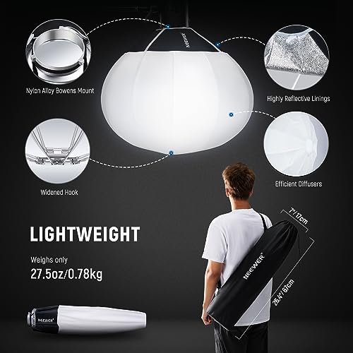 NEEWER 20"/50cm Lantern Softbox, Quick Release 360° Light Diffuser Bowens Mount Softbox with Lightweight Nylon Alloy for RGB CB60 CB60B CB200B MS60B MS60C MS150B Continuous LED Video Lights, NS20L - Image 7