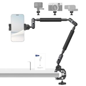 NEEWER 22″ Magic Arm w Desk C Clamp, Overhead Camera Mount with Articulating Mic Boom Arm 1/4″ 3/8″ Threads for ARRI, Desktop Stand Holder for Phone Microphone Webcam Action Camera Video Light, UA057
