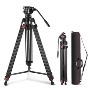 NEEWER 74″ Video Tripod with Fluid Head, QR Plate , Aluminum Heavy Duty Camera Tripod Professional for DSLR Cameras Camcorders, Max Load 17.6lb/8kg, TP74