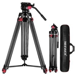 NEEWER 79″/200cm Video Tripod, Heavy Duty Aluminum Alloy Camera Tripod Stand with 360° Fluid Drag Head, QR Plate Compatible with Canon Nikon Sony and Other DSLR Camera Camcorder, Load Up to 17.6lb/8kg