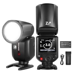 NEEWER Z2-C 2.4G TTL Round Head Flash Speedlite Compatible with Canon, 76Ws 1/8000s HSS Flash with Upgraded UI, 2 Modeling Lamps, TTL/M Quick TCM Switch, 7.2V/3000mAh Battery, 600 Full Power Flash