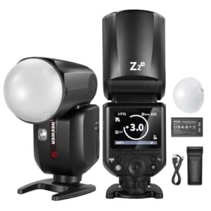 NEEWER Z2-N 2.4G TTL Round Head Flash Speedlite Compatible with Nikon Cameras, 76Ws 1/8000s HSS with Diffuser, 2 Modeling Lamps, Upgraded UI, TTL/M Toggle Key, 3000mAh Battery, 600 Full Power Flash