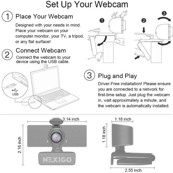 NexiGo N60 1080P Webcam with Microphone, Adjustable FOV, Zoom, Software Control & Privacy Cover, USB HD Computer Web Camera, Plug and Play, for Zoom/Skype/Teams, Conferencing and Video Calling - Image 7