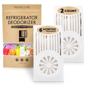 NonScents Refrigerator Deodorizer – Odor Eliminator for Fridge & Freezer – Outshines Baking Soda & Deodorizer with Activated Charcoal – Unscented & Long-Lasting, Freshen Refrigerator (2-Count)