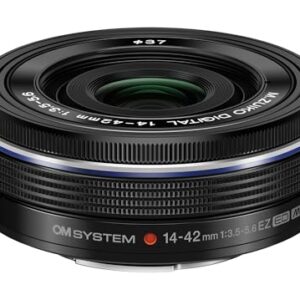 OM SYSTEM Olympus M.Zuiko Digital 14-42mm F3.5-5.6 EZ Black for Micro Four Thirds System Camera, Compact 3X Zoom Lens