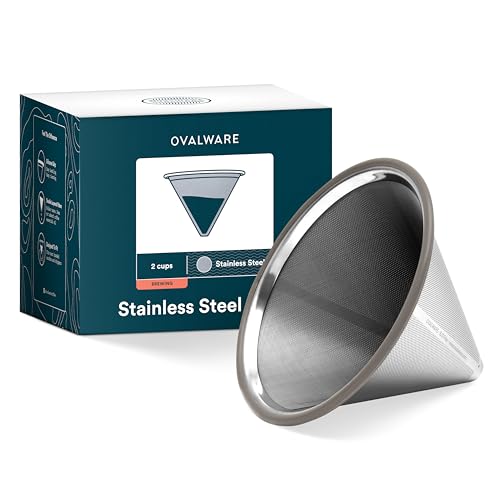 OVALWARE Paperless Stainless Steel Pour Over Coffee Filter – Reusable and Permanent Coffee Cone Dripper for Ovalware, Chemex, Hario and Other Carafes