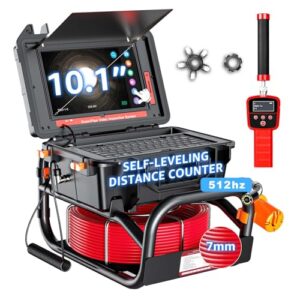 Oiiwak Sewer Camera with Locator, OK-S1 7mm Diameter Cable 10.1″ Touch-Screen Sewer Inspection Camera with DVR for Drain Plumbing Pipe – 512 Hz Sending Set, Self-Leveling, Distance Counter, 165FT