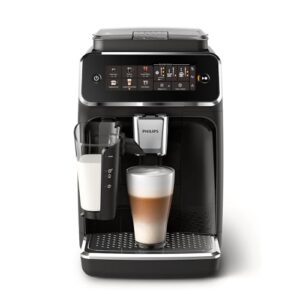 PHILIPS Series 3300 Fully Automatic Espresso Coffee Machine – 6 Hot & Iced Drinks, LatteGo Milk System, 40% Quieter SilentBrew, Ceramic Grinder, Aquaclean Filter, Glossy Black (EP3341/50)
