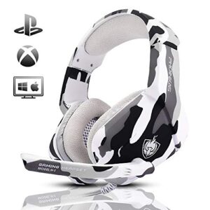PHOINIKAS Gaming Headset for PS4, Xbox One, PC, Laptop, Mac, Nintendo Switch, 3.5MM PS4 Stereo Headset Over Ear Headphones with Noise-Cancelling Mic, Bass Surround – Camo