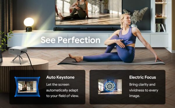 PJ300 Compact Smart Projector, 40"-130" HD Screen, 4K Decoding, 1500 Lumens, Auto Keystone, Wi-Fi 6 & Bluetooth 5.2 Connectivity - Image 7