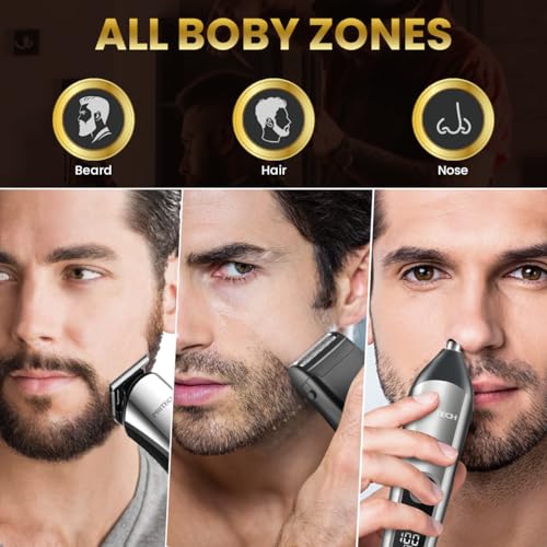 PRITECH Beard Trimmer for Men, 3 in 1 Hair Clippers for Men Kit, Nose,Ear,Micro Electric Shaver, Mens Grooming Set Cordless with LED Display IPX6 Waterproof (Silver) - Image 3