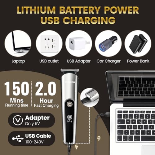 PRITECH Beard Trimmer for Men, 3 in 1 Hair Clippers for Men Kit, Nose,Ear,Micro Electric Shaver, Mens Grooming Set Cordless with LED Display IPX6 Waterproof (Silver) - Image 7